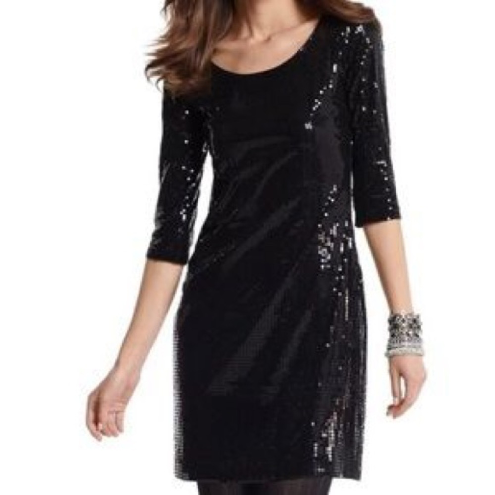 COPY - WHBM Black Sequined Scoop Neck Shift Dress S